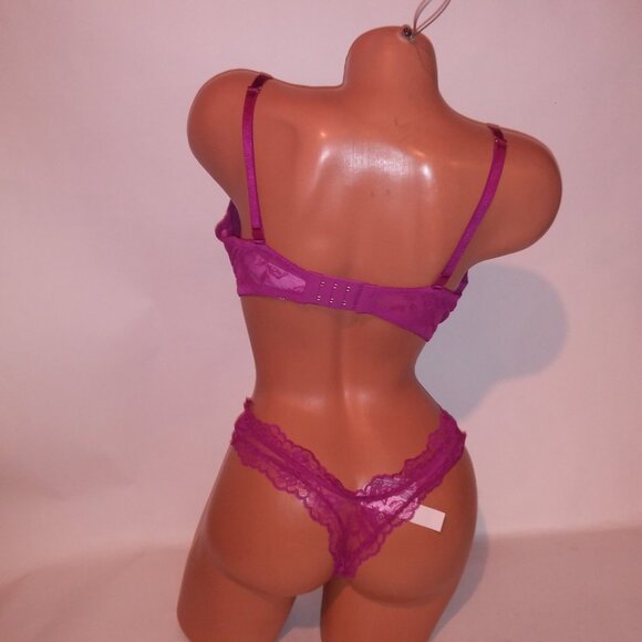 Victoria’s Secret Bombshell Push Up Bra Set 36D Fuchsia Lace Very Sexy NWT - Picture 9 of 13